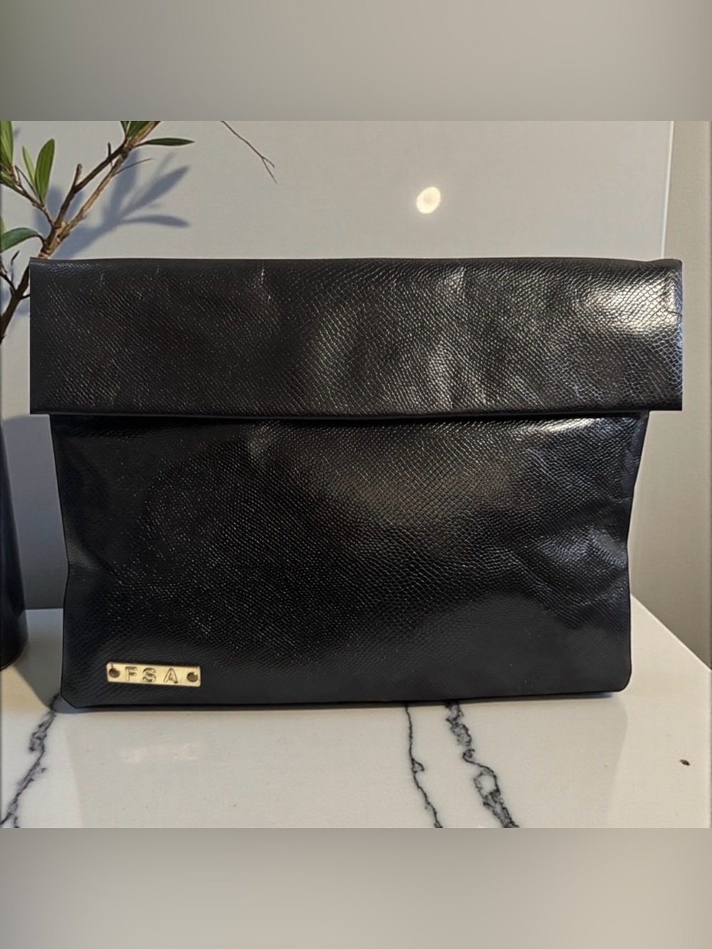 Ruth Saltz 1960’s Snake Embossed Leather Fold Over Clutch. VTG. EUC.